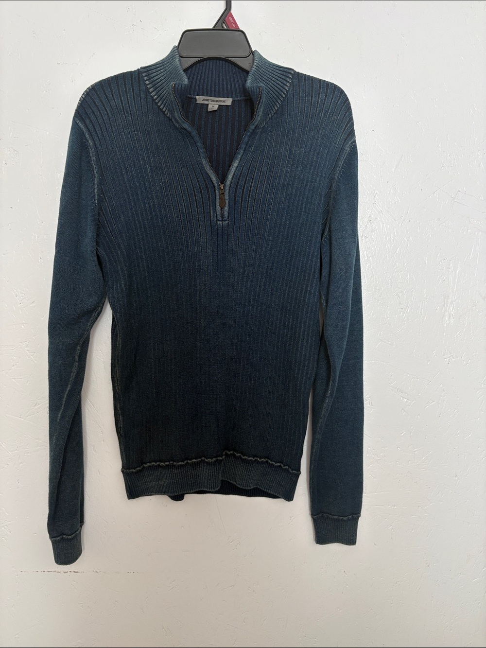 Johnston & Murphy Men's Dark Teal Ribbed Quarter-Zip Pullover